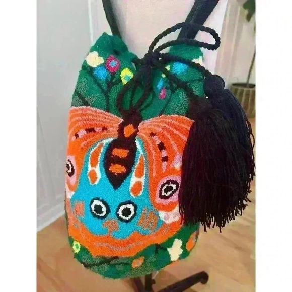 Handmade Needle Punch Drawstring Bucket Bag - Picture 1 of 10